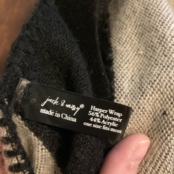 Jack and Missy Harper Wrap Poncho Sweater Beige and Black - Picture 3 of 3